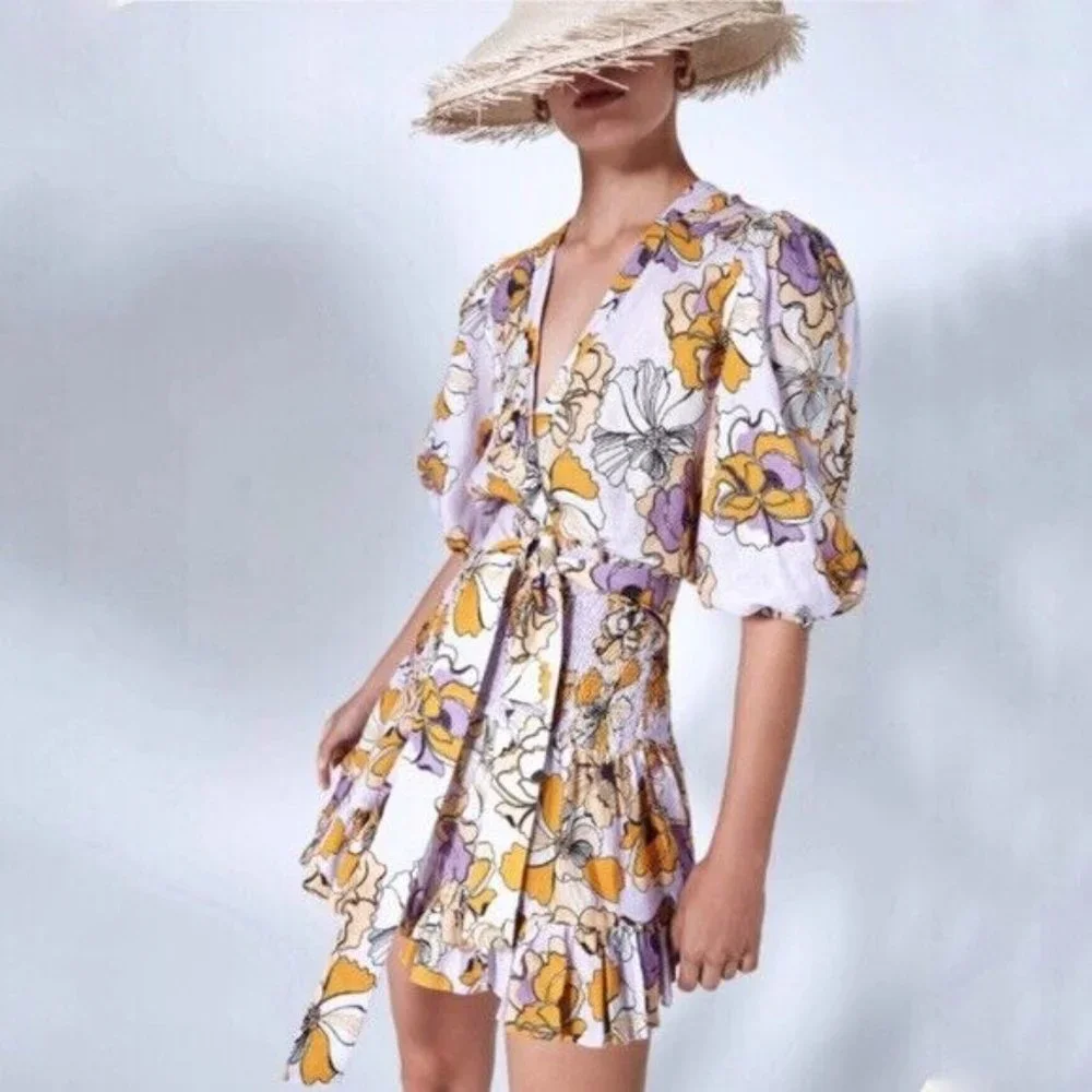 Alexis Pasina Dress Lilac Floral Purple Linen
